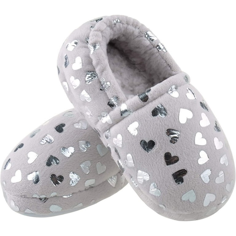 Girls Memory Foam Plush Heart Slippers, size 2